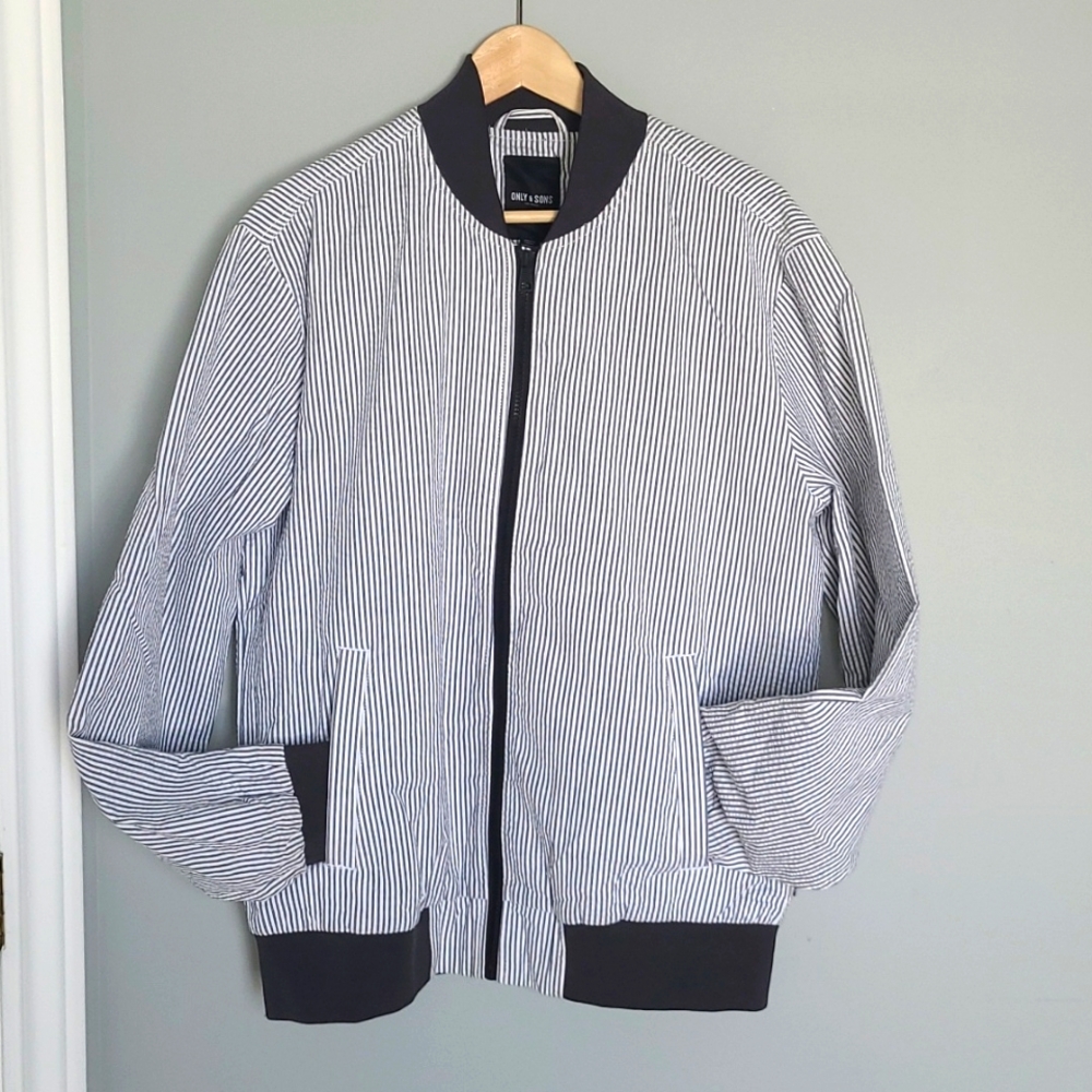 Only & Sons Dark Gray & White Bomber Jacket Size Large